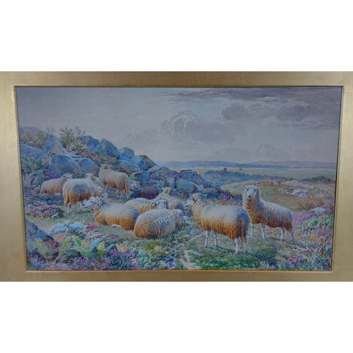 91 - Frederick Williamson, Sheep in a landscape and Shepherd with flock in a landscape, two watercolours ... 