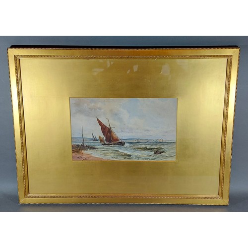 92 - Thomas Bush Hardy, sailing vessels off a coast, watercolour signed and dated 1892, 21cms x 34cms