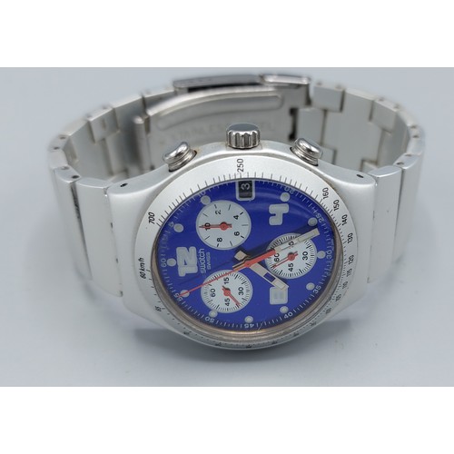 182 - A Swatch Irony aluminium cased chronograph wristwatch with blue dial