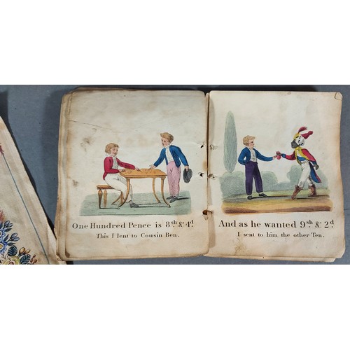 330 - An 19th Century children's book published by J Harris June 1818, together with a silk penmanship by ... 