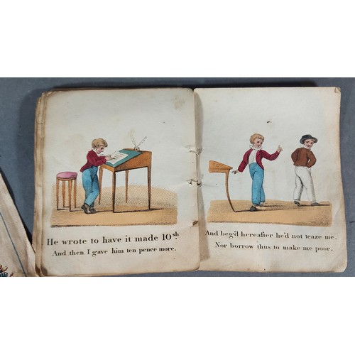 330 - An 19th Century children's book published by J Harris June 1818, together with a silk penmanship by ... 