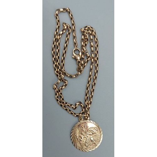 203 - A 9ct gold St Christopher pendant with 9ct gold linked chain, 9.4 grams