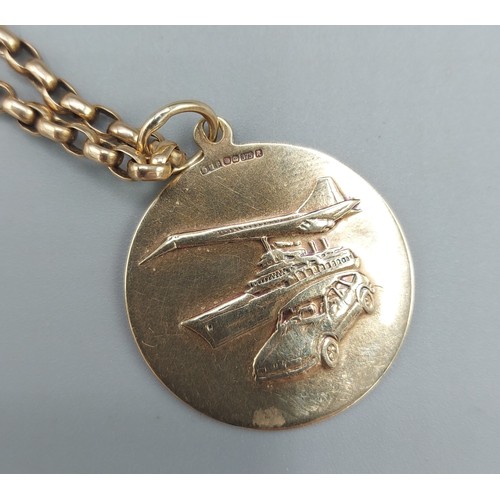 203 - A 9ct gold St Christopher pendant with 9ct gold linked chain, 9.4 grams