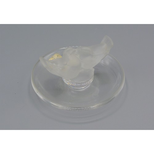 57 - A Lalique glass bird mounted pin tray, signed Lalique France, 5cms tall