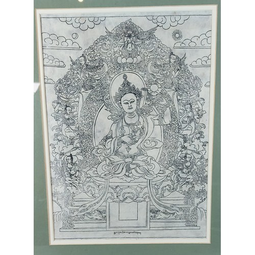 338 - An early Indian engraving depicting Buddha within a shrine, 29cms x 21cms