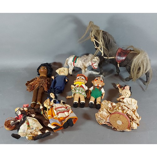 342 - A Clockwork Plush Model of a Donkey, together with other items to include dolls