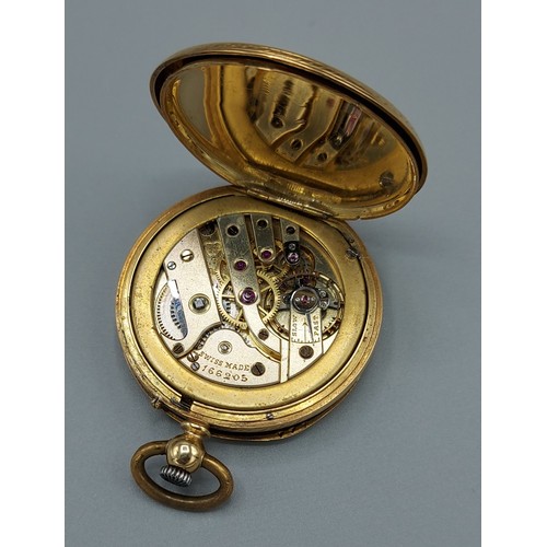 94 - An 18ct gold pocket watch, the engraved dial with Roman numerals, 31.1 grams inclusive