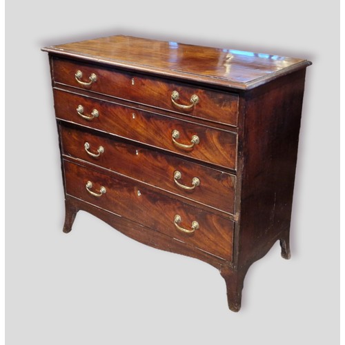 344 - A 19th Century mahogany straight front chest of four long drawers raised upon outswept feet, 104cms ... 