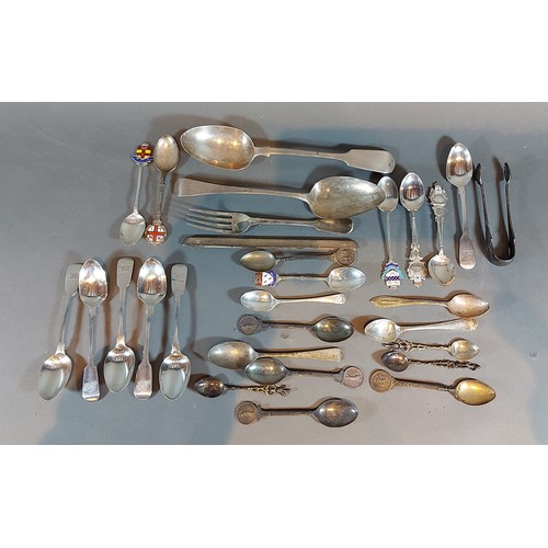 128 - A collection of silver and enamel commemorative spoons together with a collection of other silver sp... 