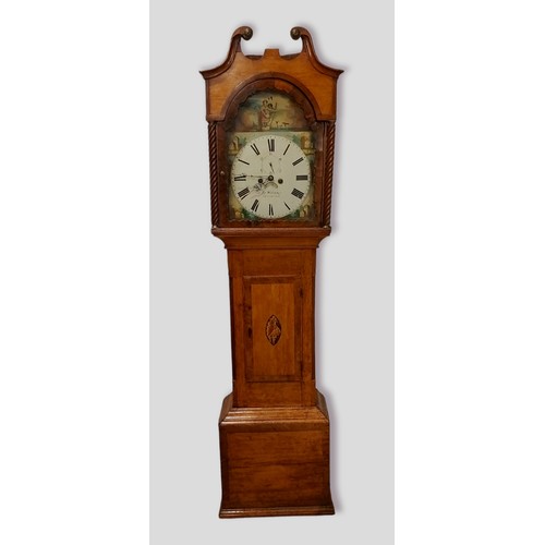 322 - A 19th Century longcase clock, the arched hood with swan neck pdiment above a rectangular door and p... 