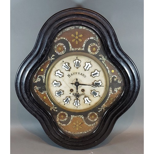 325 - A 19th Century French ebonised vineyard wall clock, the alabaster dial named Maffrand, A Marquise an... 