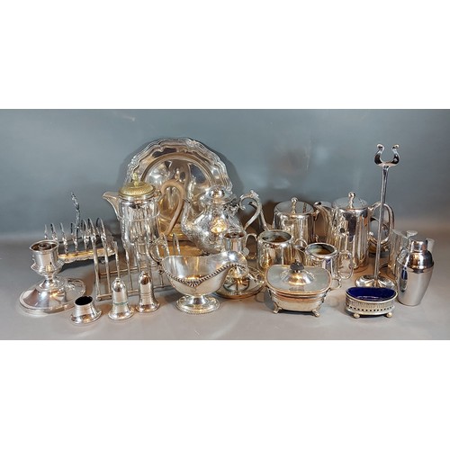 154 - A silver plated four piece tea set, together with a collection of silver plated items