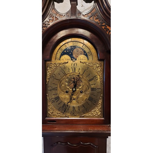 327 - A 19th century mahogany long case clock, the arched hood with swan neck pediment and eagle finials a... 