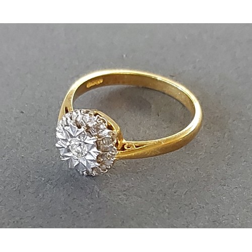 194 - An 18ct gold diamond cluster ring, 3.4gms