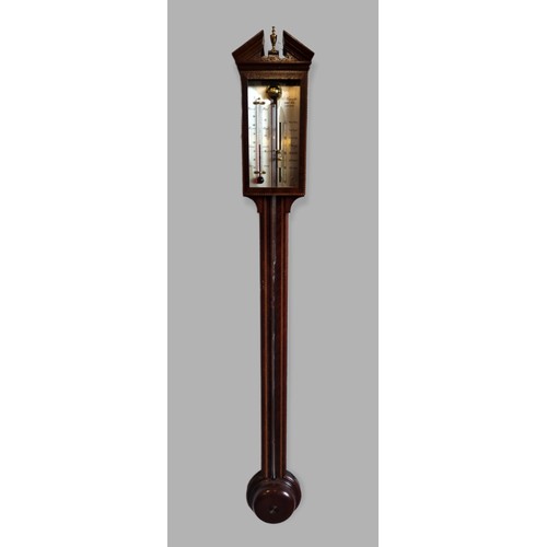 329 - A stick barometer by Committi and son London, the sivered dial with barometer and the case with ebon... 