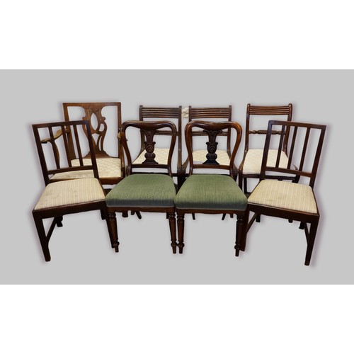 383 - A pair of 19th century rosewood side chairs together with three Regency mahogany side chairs, a Chip... 