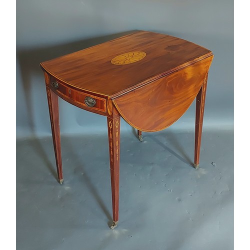 393 - A 19th Century inlaid oval Pembroke table, the shell inlaid top above square tapering legs, 77cms x ... 