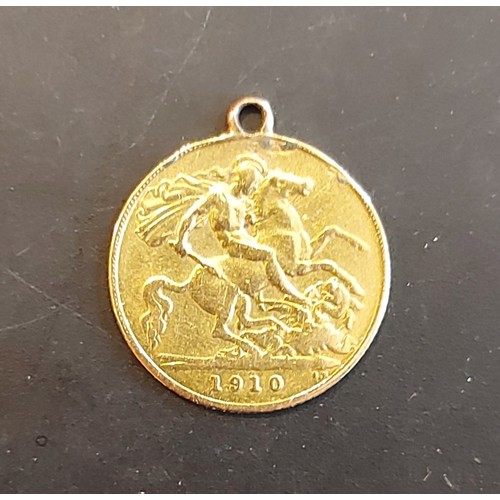 98 - An Edwardian gold half Sovereign with pendant mount dated 1910