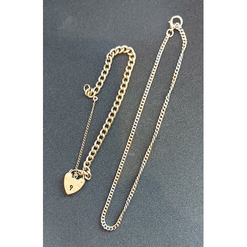 99 - A 9ct gold curb link bracelet with padlock clasp together with a 9ct gold linked chain, 22.3 grams