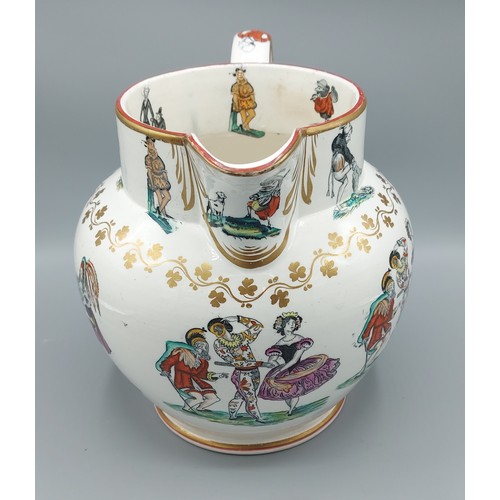 6 - An Elsmore & Forster ironstone large jug decorated with figures and highlighted in gilt, 23cms tall