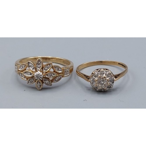 171 - A 9ct gold diamond cluster ring, 2.6gms, ring size O together with another 9ct gold diamond cluster ... 