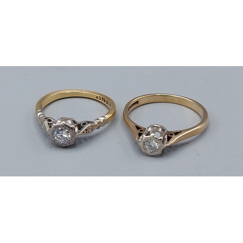 172 - An 18ct gold solitaire diamond ring, 2.9gms, ring size K together with a 9ct gold solitaire diamond ... 