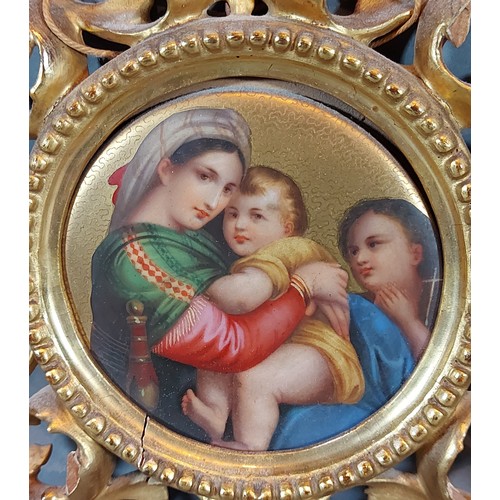 83 - A late 19th or early 20th Century miniature depicting mother with two daughters within gilded frame,... 