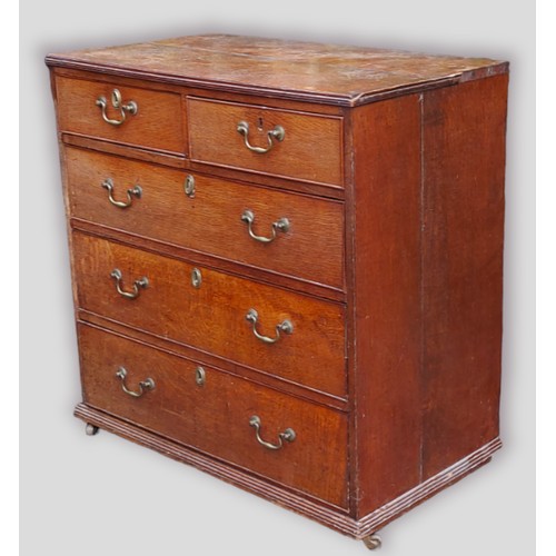 431 - A 19th Century oak chest of two short and three long drawers with brass handles, 90cms wide, 50cms d... 