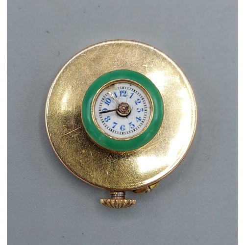 222 - A yellow metal and enamel button hole watch