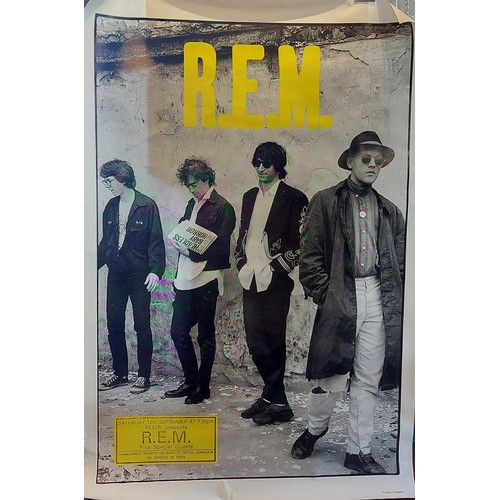 90 - An original advertising poster for R.E.M, printed in England, 152cms by 101.5cms, together with two ... 