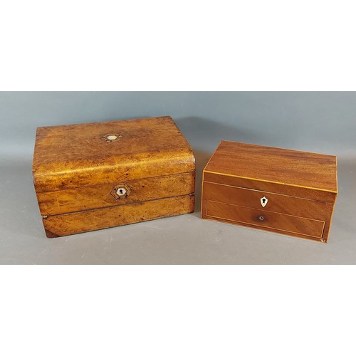 223 - A 19th Century walnut fold-over writing box together with a 19th Century mahogany wotkbox