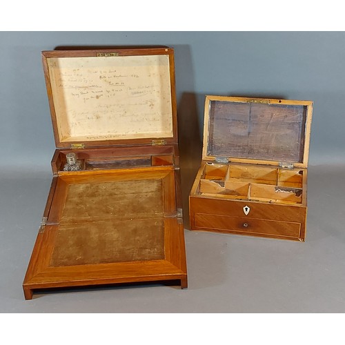 223 - A 19th Century walnut fold-over writing box together with a 19th Century mahogany wotkbox