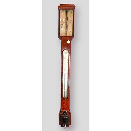 313 - A 19th Century mahogany stick barometer/Thermometer, the silvered dial inscribed W. J. Jones Holborn... 