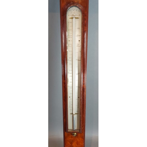 313 - A 19th Century mahogany stick barometer/Thermometer, the silvered dial inscribed W. J. Jones Holborn... 