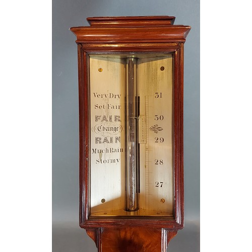 313 - A 19th Century mahogany stick barometer/Thermometer, the silvered dial inscribed W. J. Jones Holborn... 