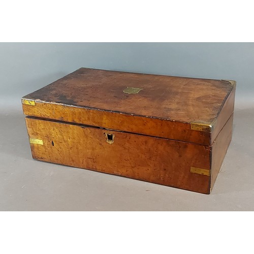 230 - A 19th Century walnut and brass bound fold over writing box