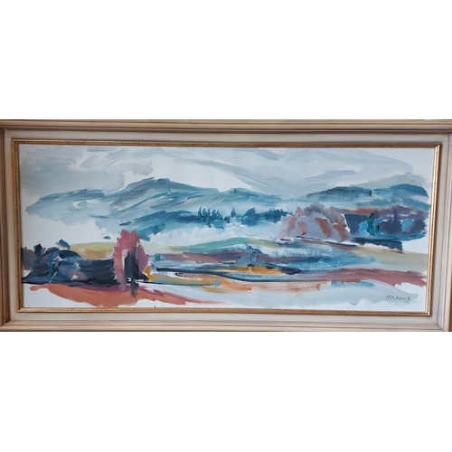 52 - John Hitchens, Afternoon Haze, oil on canvas, signed, label verso dated 1960, 43cms x 108cms, Artist... 