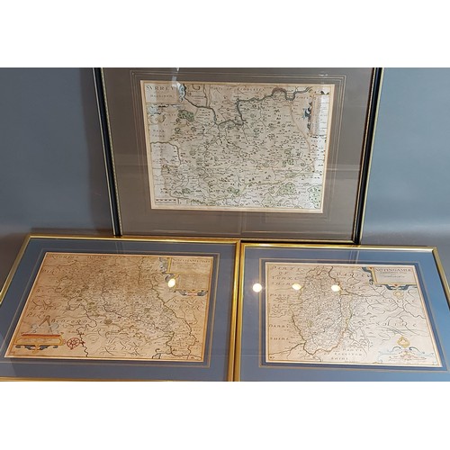 57 - An early coloured map of Surrey, 29cms x 39cms together with an early coloured map of Nottingham and... 