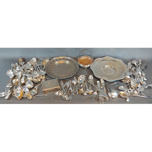 126 - A collection of silver plated items to include an entrée dish, various trays and a pair of candelabr... 