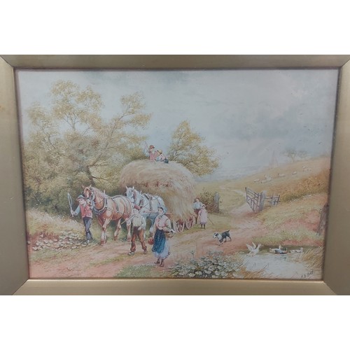 61 - Arthur D. Bell figures on a track, a pair of watercolours, signed, 17cms x 25cms