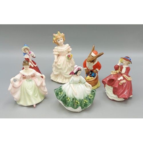 21 - A Royal Doulton figurine Bridesmaid together with five other Royal Doulton figurines, Sara, Sunday B... 