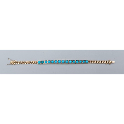 153 - A 14ct gold and Turquoise set linked bracelet, set with 15 graduated Turquoise, 16cms long, 21.3gms