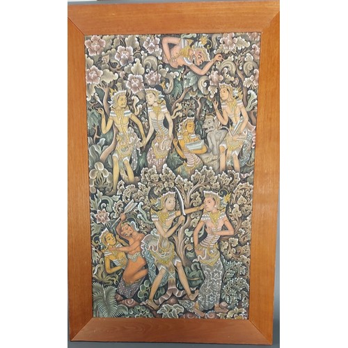 66 - PLEASE COLLECT    Ida Bagus Made Nadera, figures amongst foliage, mixed media on canvas, signed, 68c... 