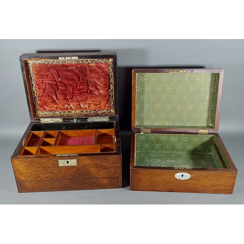 217 - A 19th Century Rosewood and M.O.P. inlaid jewellery box together with another similar jewellery box