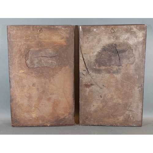 320 - A pair of panels depicting figures, 49cms by 41cms