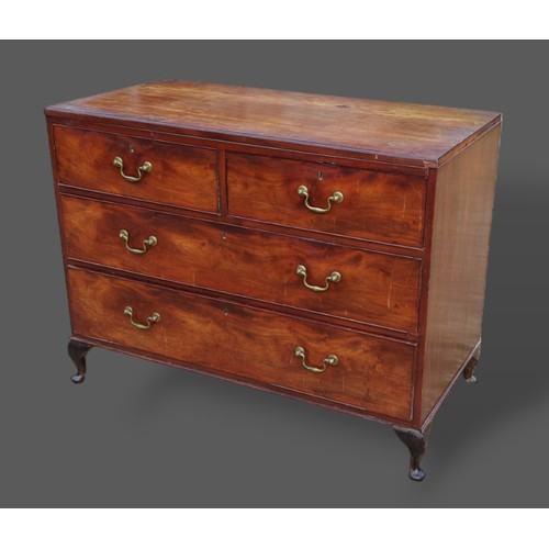 393 - A 19th Century mahogany chest of two short and two long drawers raised upon low cabriole legs, 113cm... 