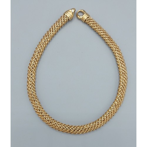 130 - An 18ct gold necklace of interwoven form, 65gms, 42cms long