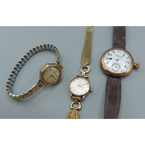 144 - An Omega 9ct gold cased ladies wristwatch together with a 9ct gold cased ladies wristwatch by Rotary... 