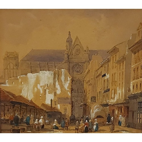 83 - Francois Etienne Villeret, view of a cathedral with figures before, 11cms x 12cms