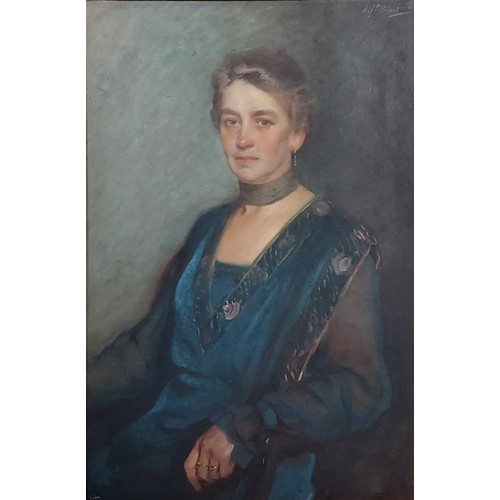 85 - Alfred Priest, portrait of Mrs. George Smith - Grant, oil on canvas, signed, 90cms x 60cms